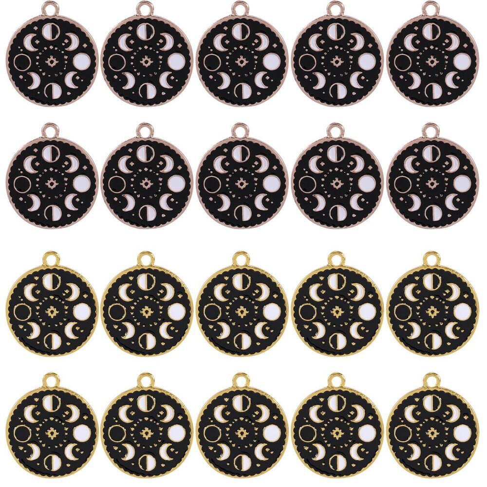 9283 20Pcs Alloy Moon Charms Bulk Lunar Phase Pendants Flat Round Enamel